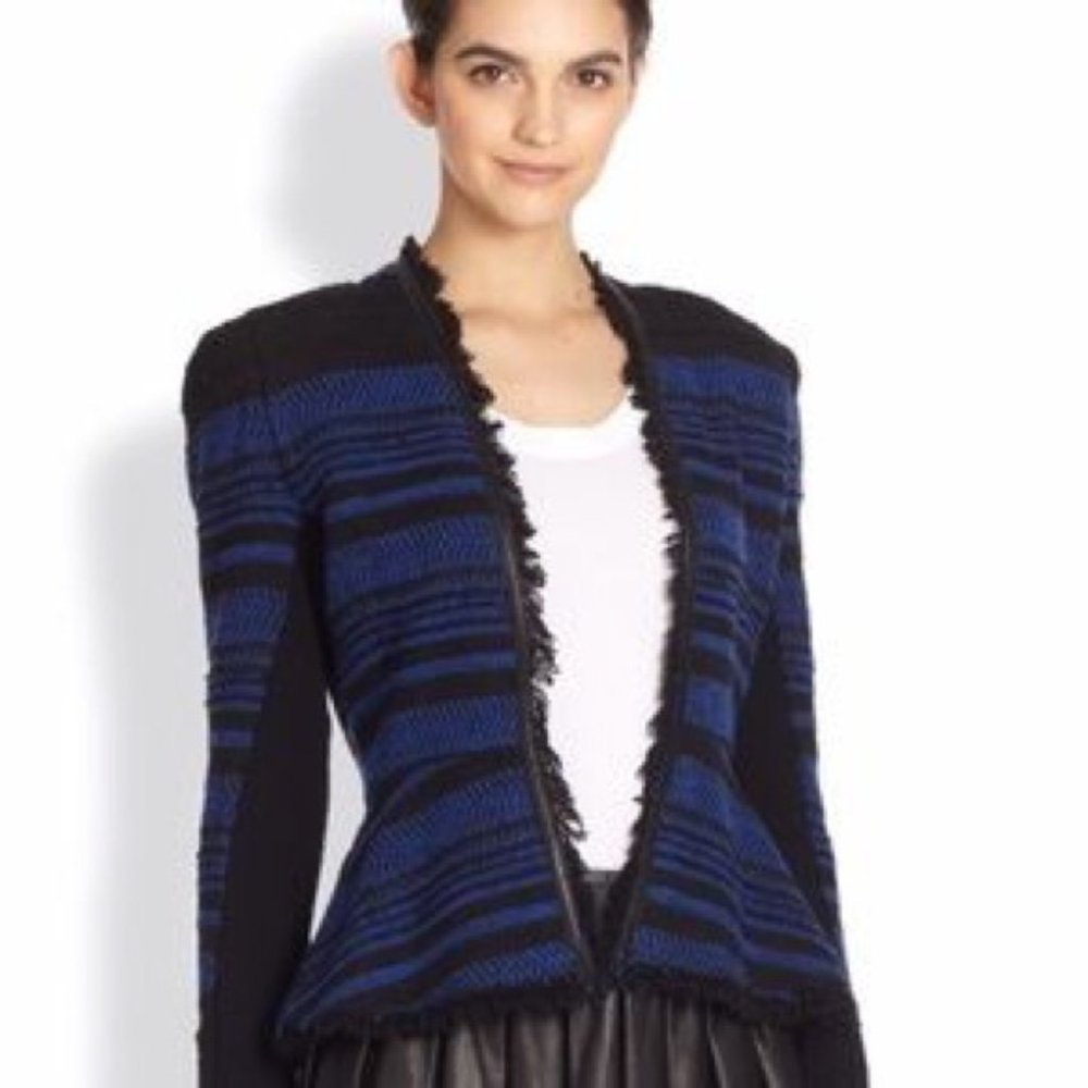 Rebecca Taylor Black/Blue Striped Peplum Jacket 2